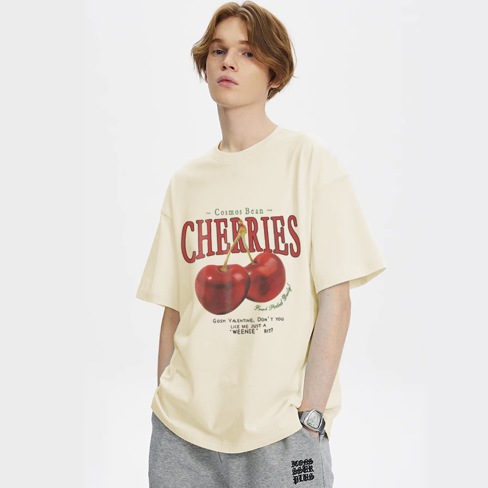 American Cherry Print Cotton T-shirt