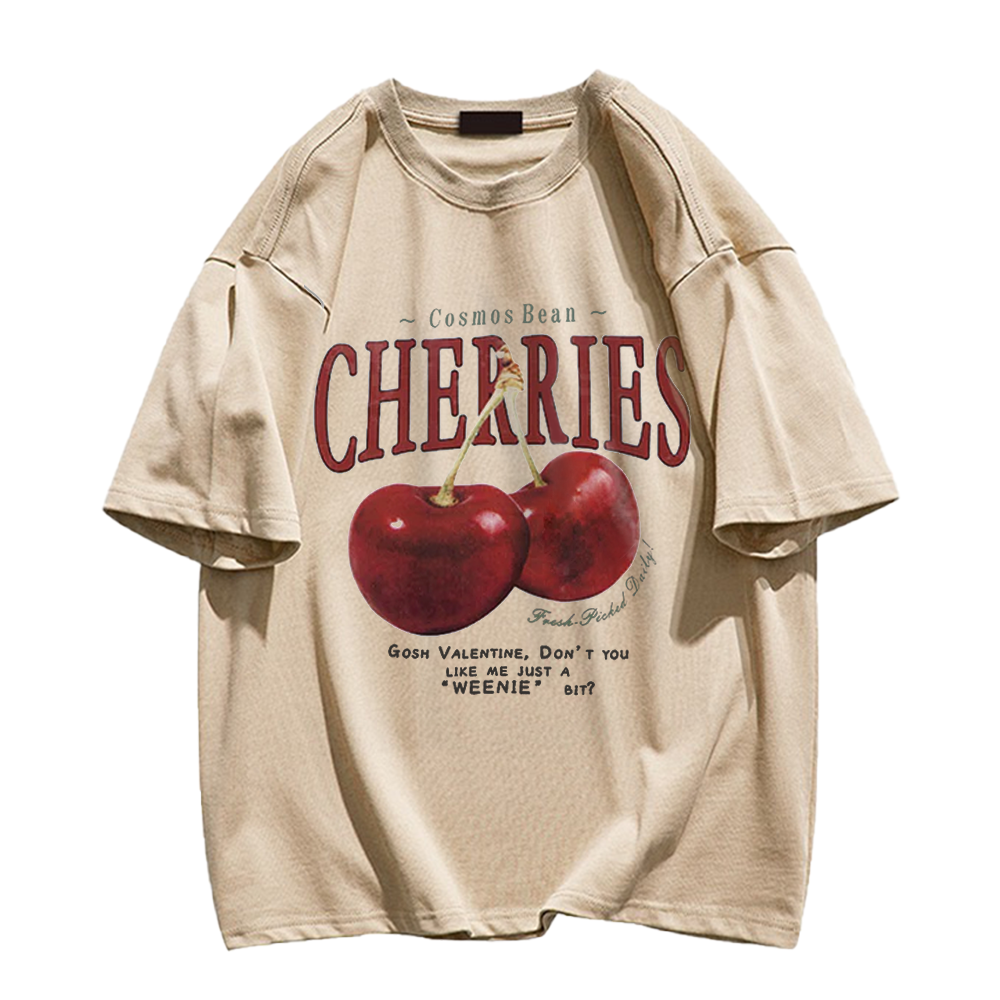 American Cherry Print Cotton T-shirt