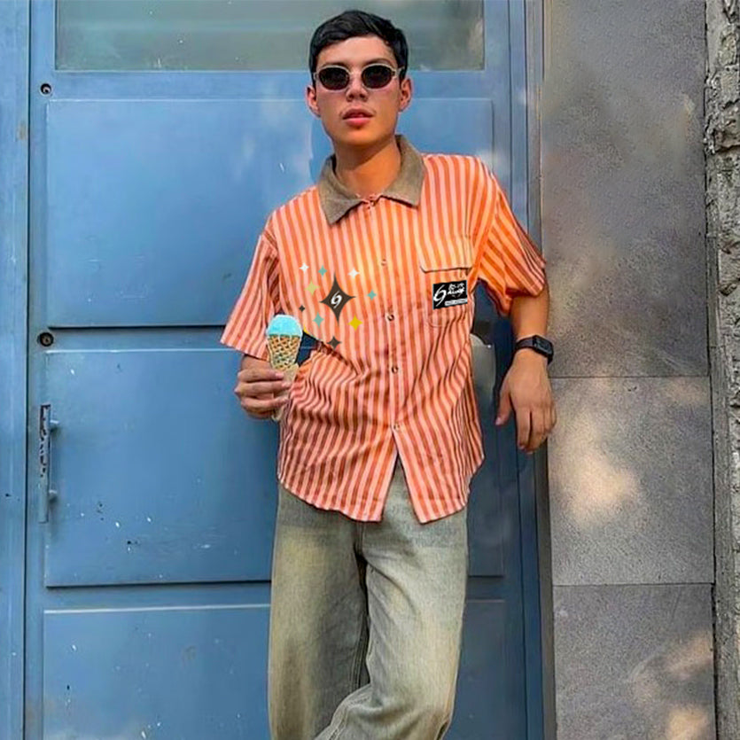 6Kull Preppy Striped Star Embroidered Shirt