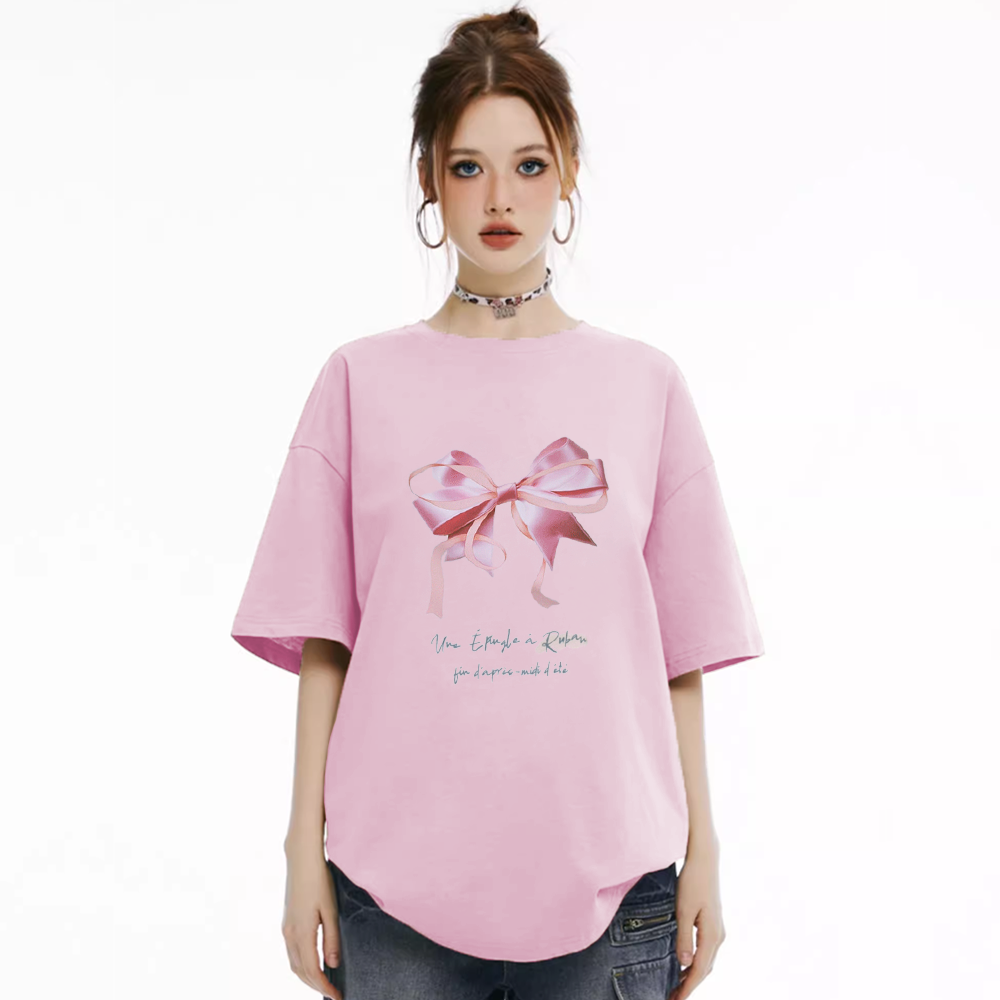 Women's Pink Bow Print T-Shirt