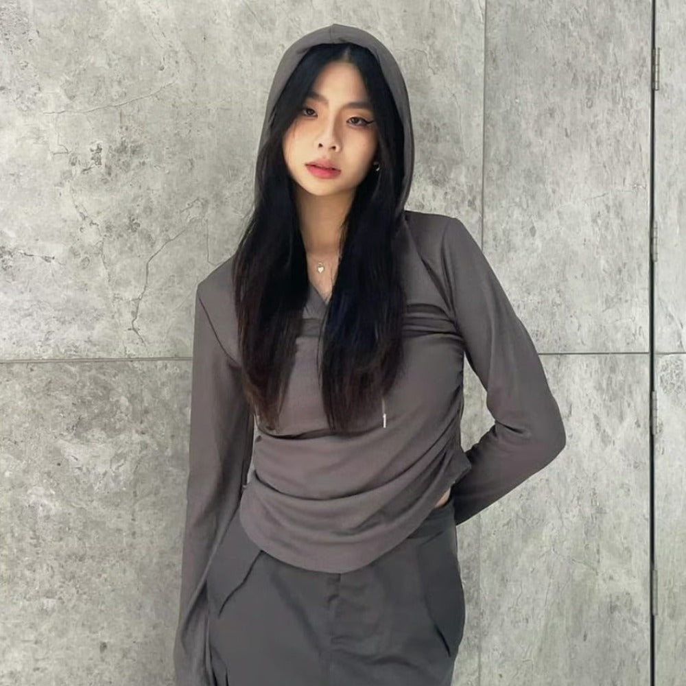 Women's Casual Solid Drawstring Long Sleeve Shirt