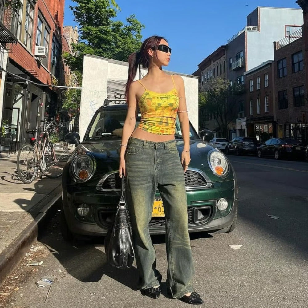 Women's Retro Distressed Straight Jeans
