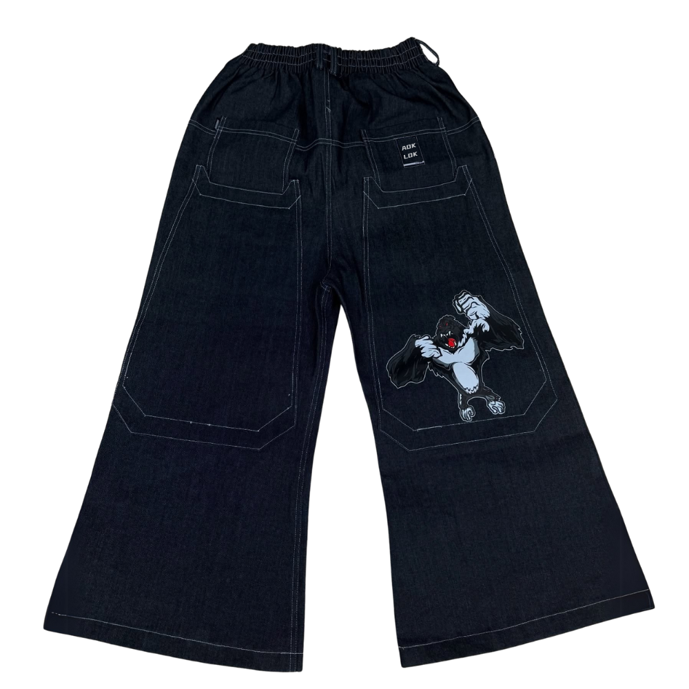 BAGGOUT Orangutan print black jeans casual wide-leg slacks