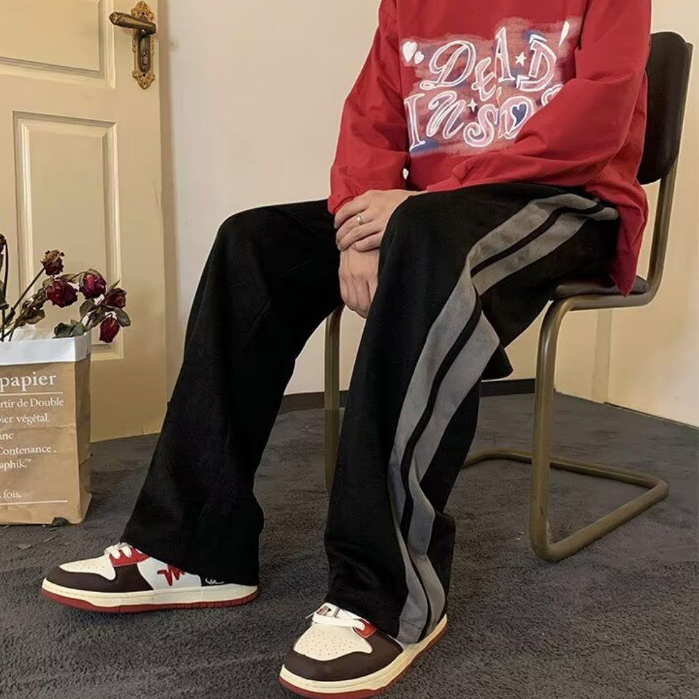 Retro Suede Letter Patch Sweatpants