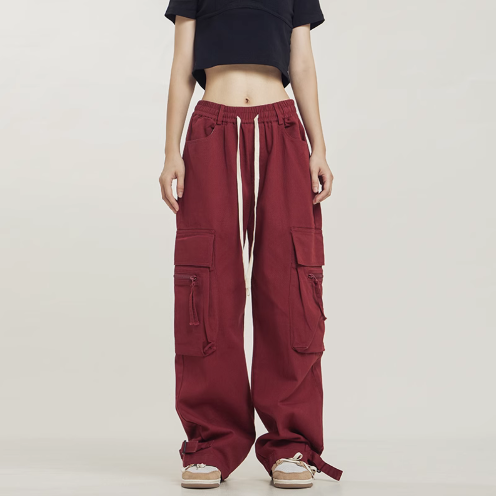 Retro Street Dance Solid Color Cargo Pants