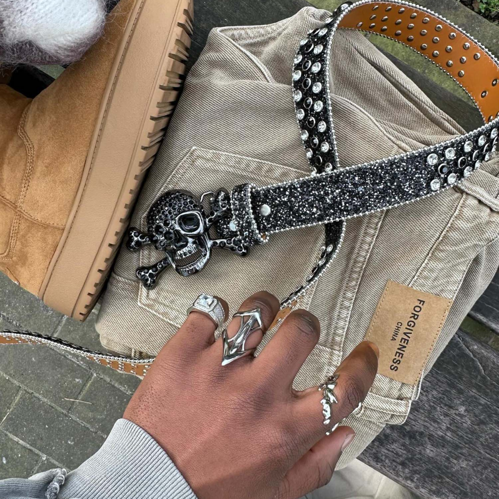 LoopStone Rhinestone Skull Belt