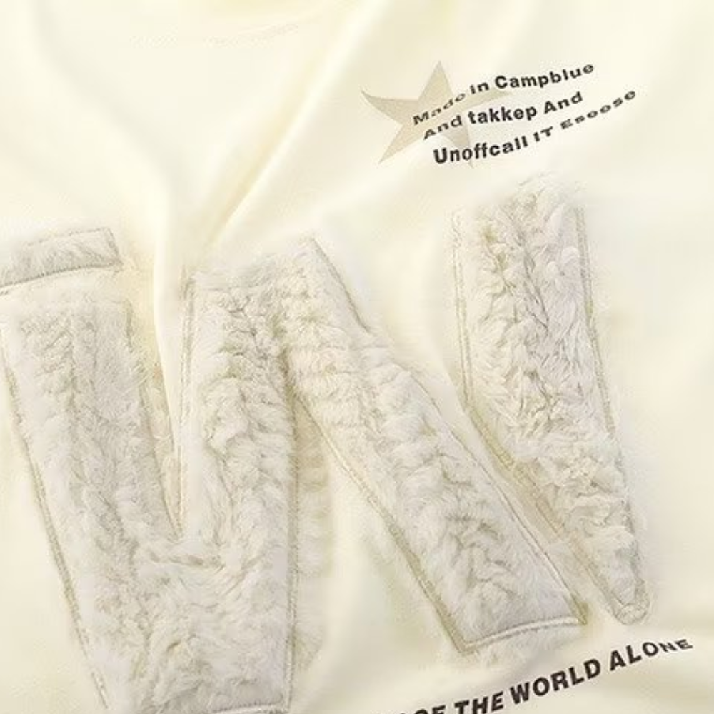 W Plush Embroidered Lettering T-shirt