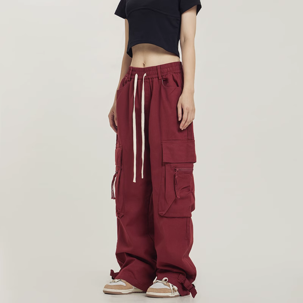 Retro Street Dance Solid Color Cargo Pants