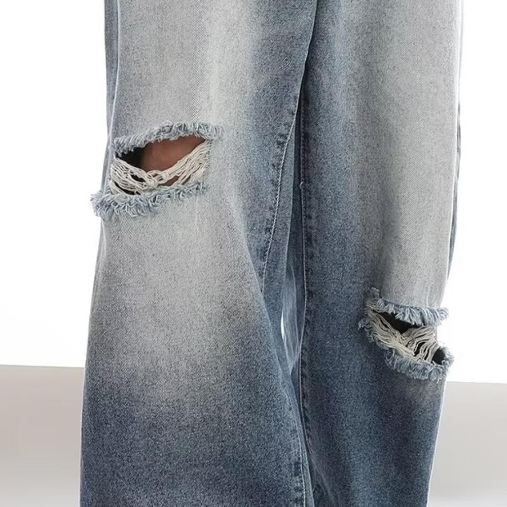 Urban Pure Color Ripped Straight Jeans