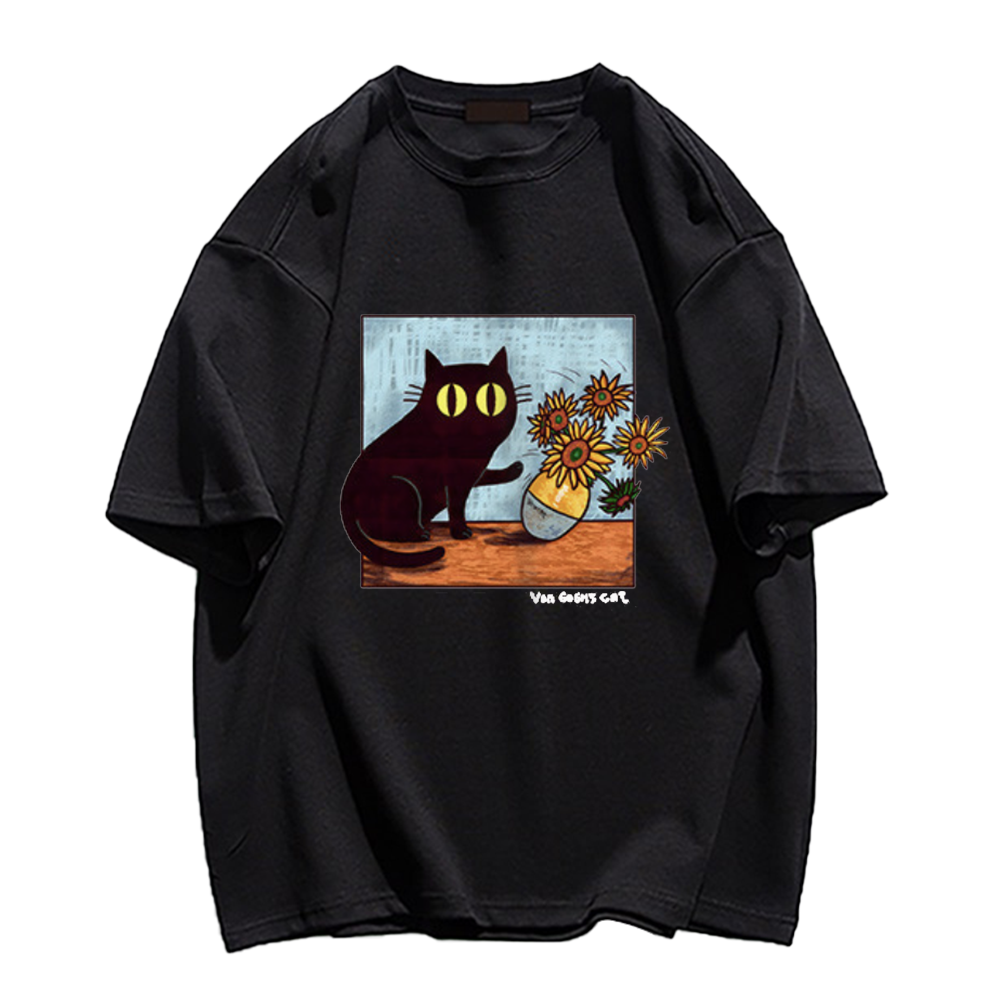 Cat And Van Gogh'S Sunflowers T-Shirt