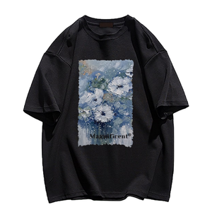 Blue Oil Paint Flowers T-Shirt