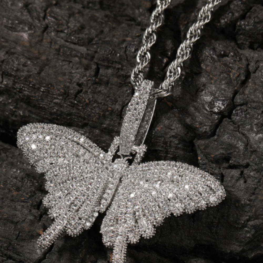 American Diamond Solid Butterfly Necklace