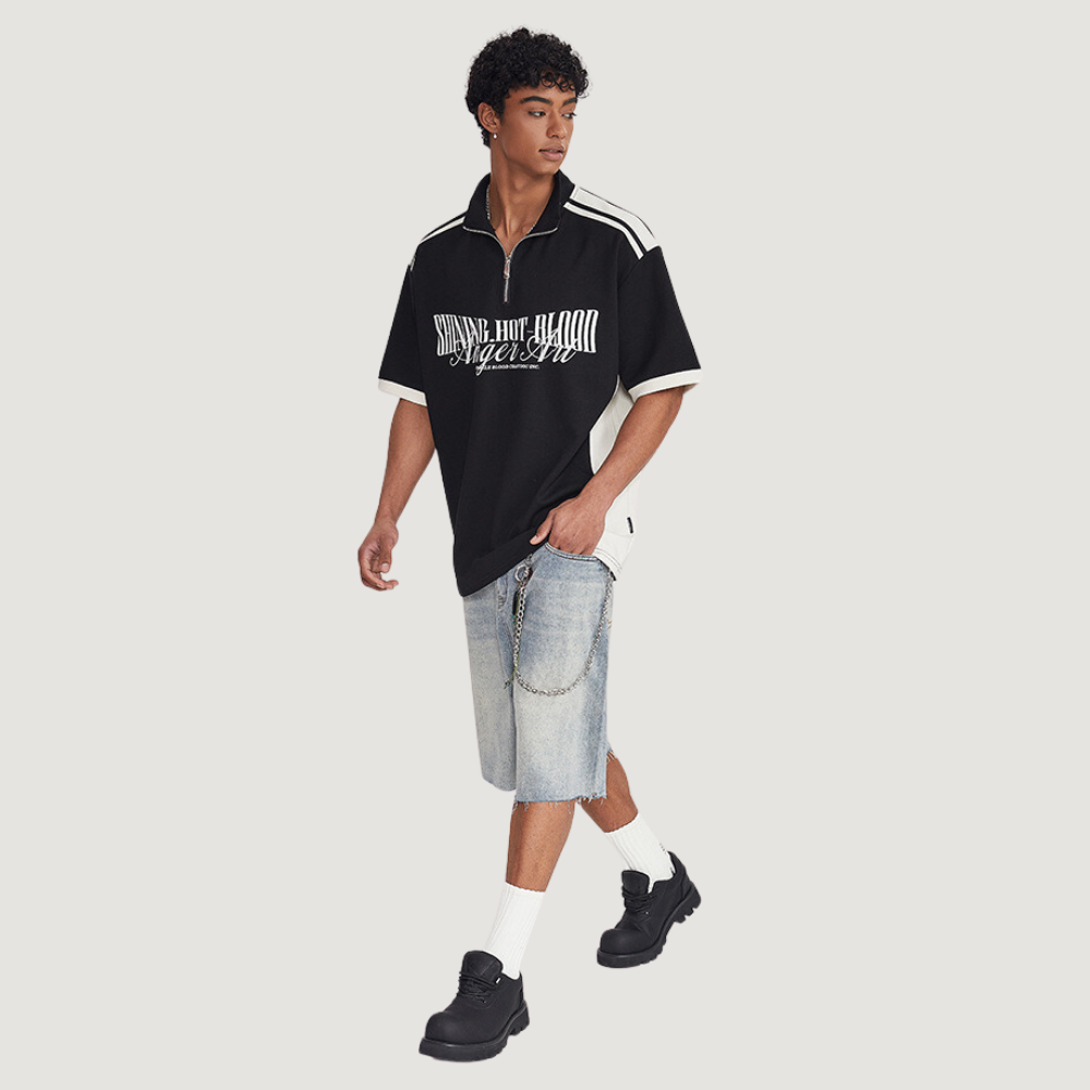 American Retro Contrast Color Polo T-Shirt