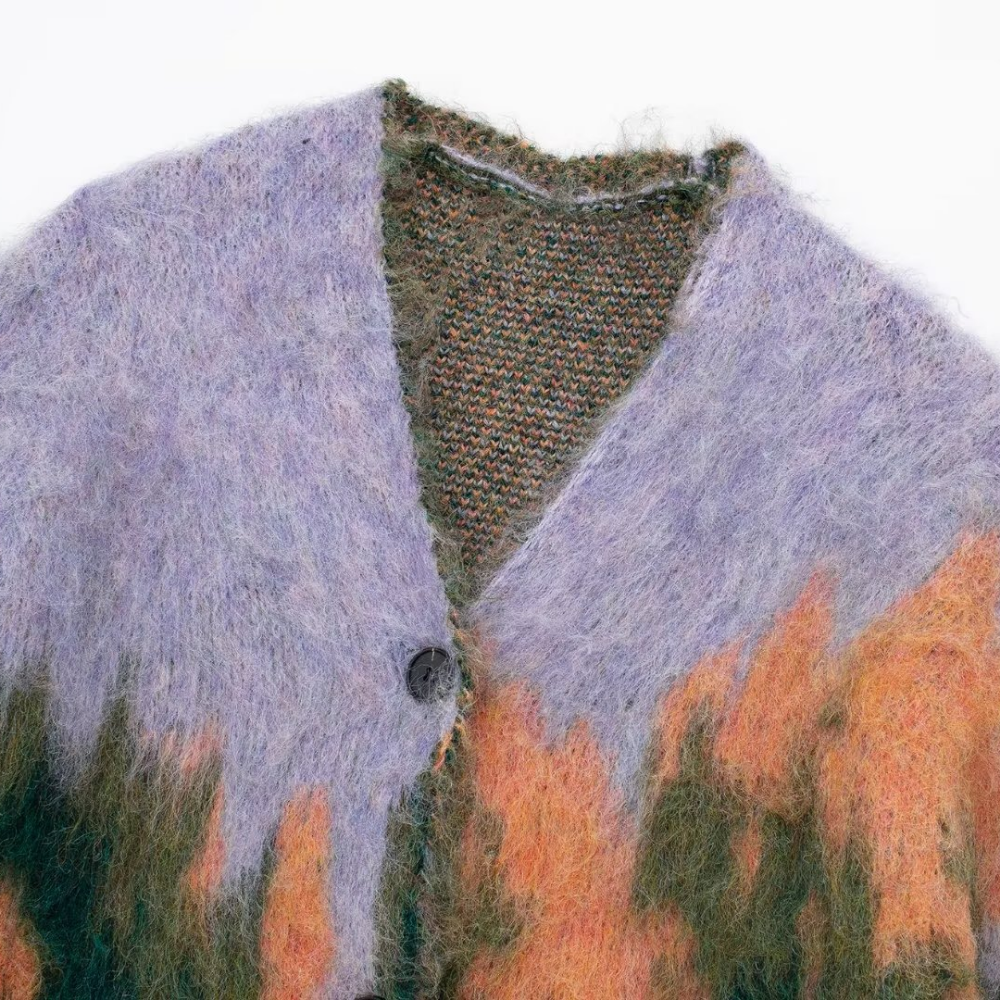 Women's American Scenery Contrast Color Knitted Cardigan
