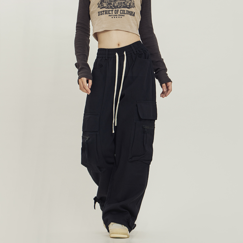 Retro Street Dance Solid Color Cargo Pants