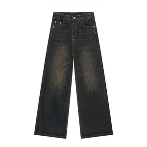 Retro Heavy Industry Slub Pattern Washed Jeans