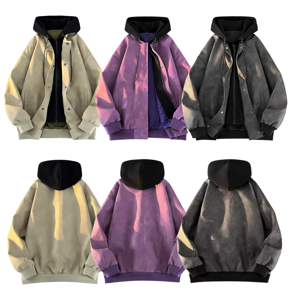Heavy Button Suede Hooded Jacket