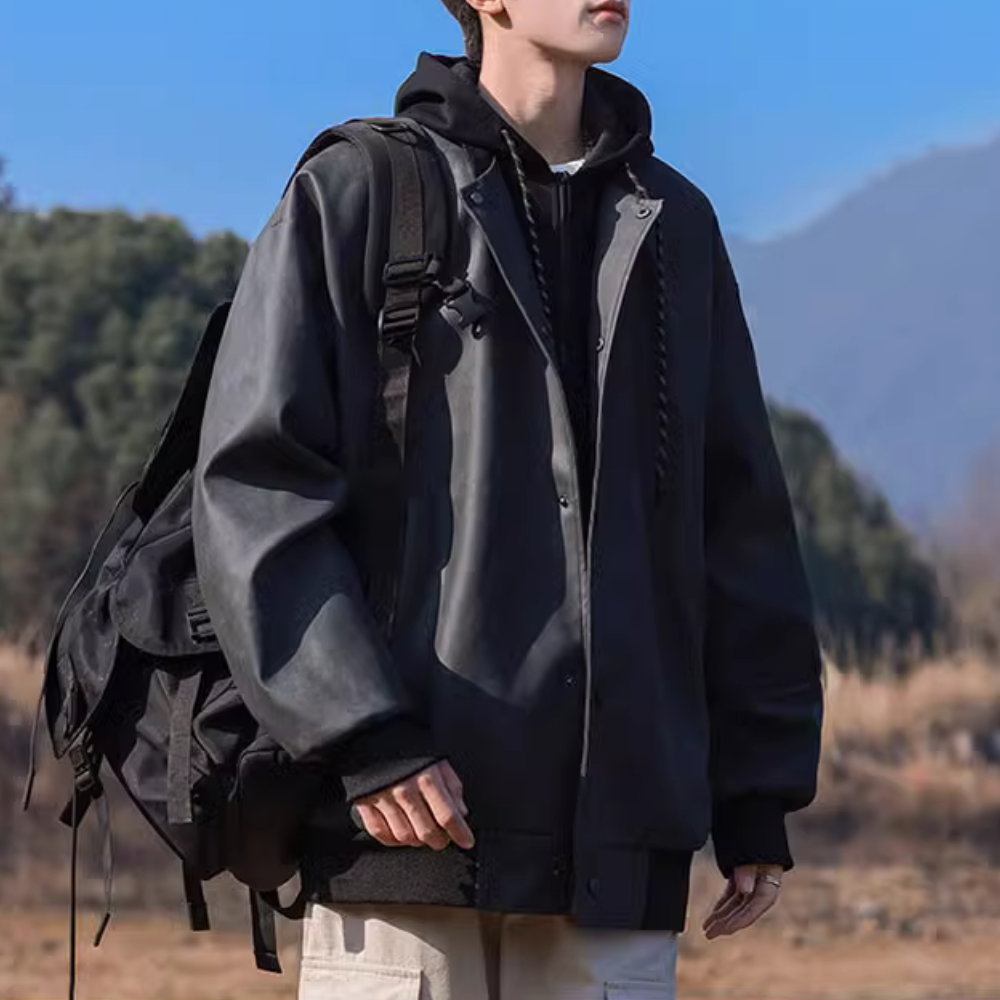Heavy Button Suede Hooded Jacket