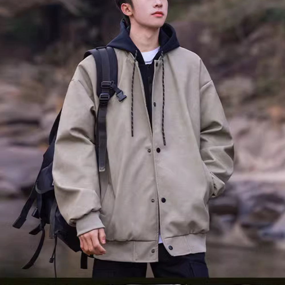 Heavy Button Suede Hooded Jacket