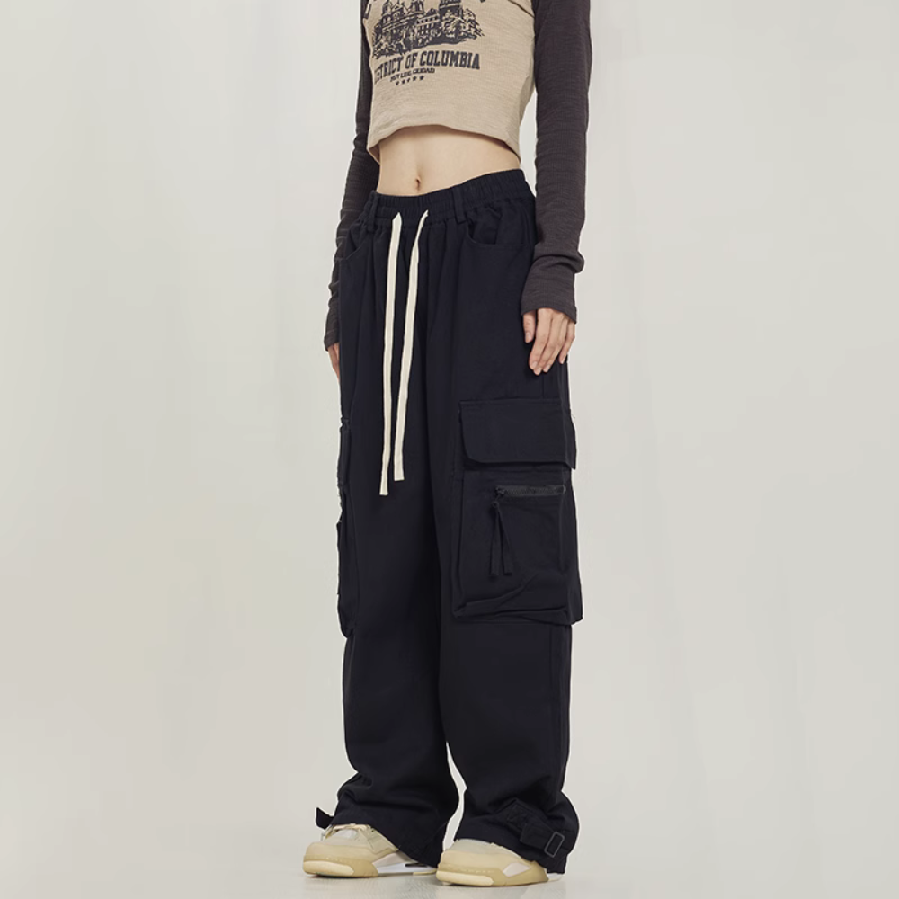 Retro Street Dance Solid Color Cargo Pants