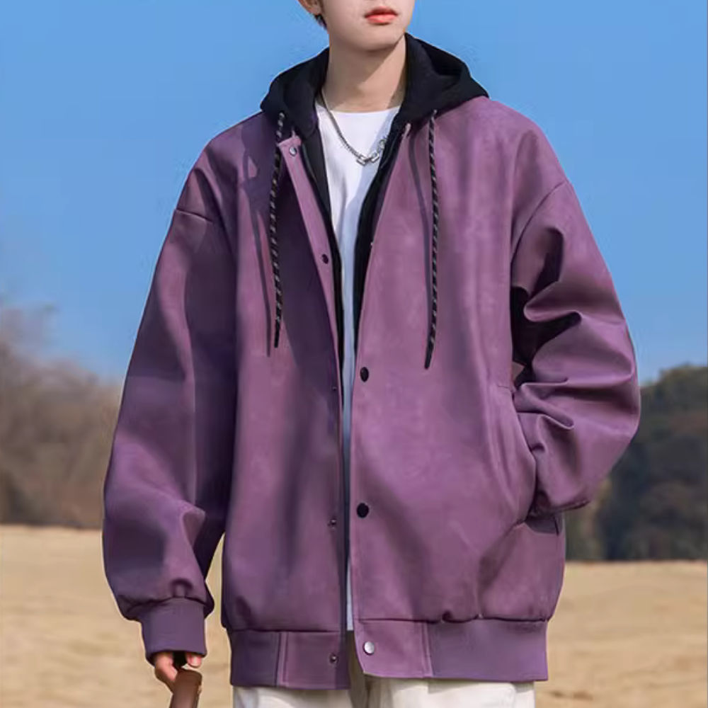 Heavy Button Suede Hooded Jacket