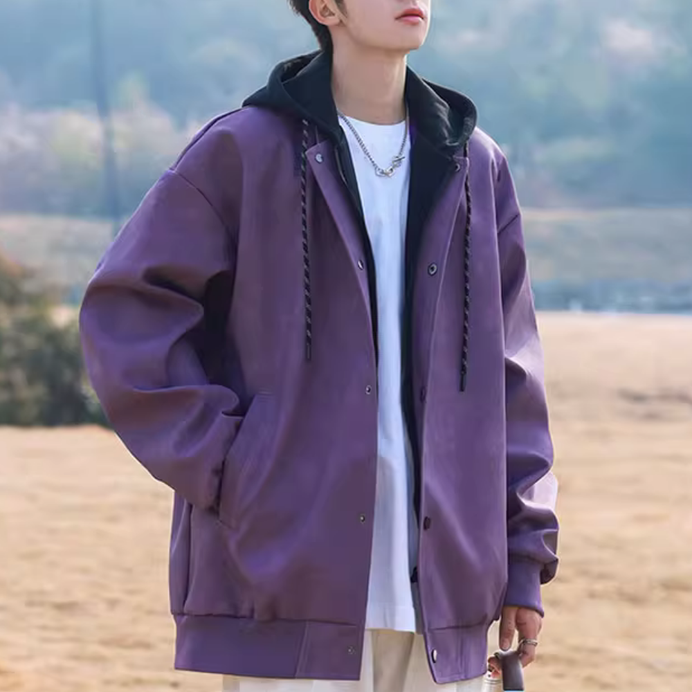 Heavy Button Suede Hooded Jacket