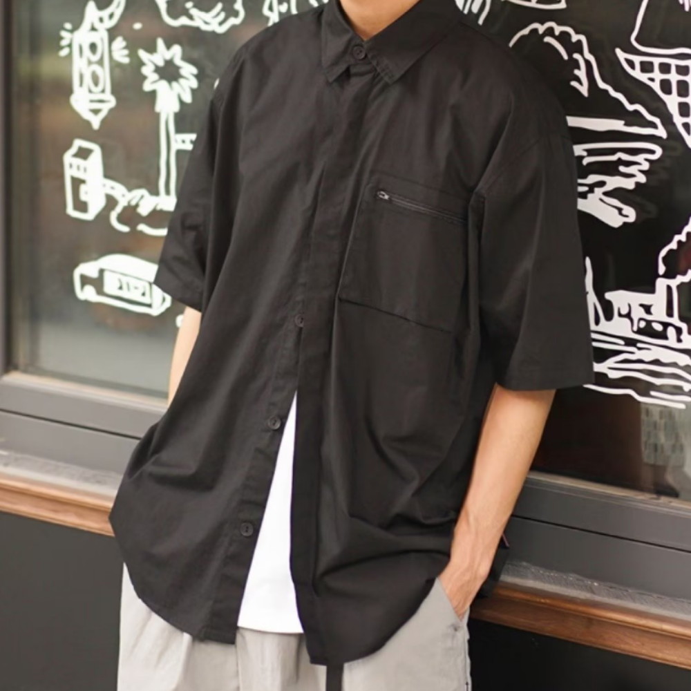 Japanese Solid Color Pocket Shirt