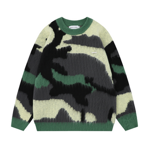 High Street Contrast Color Camouflage Sweater