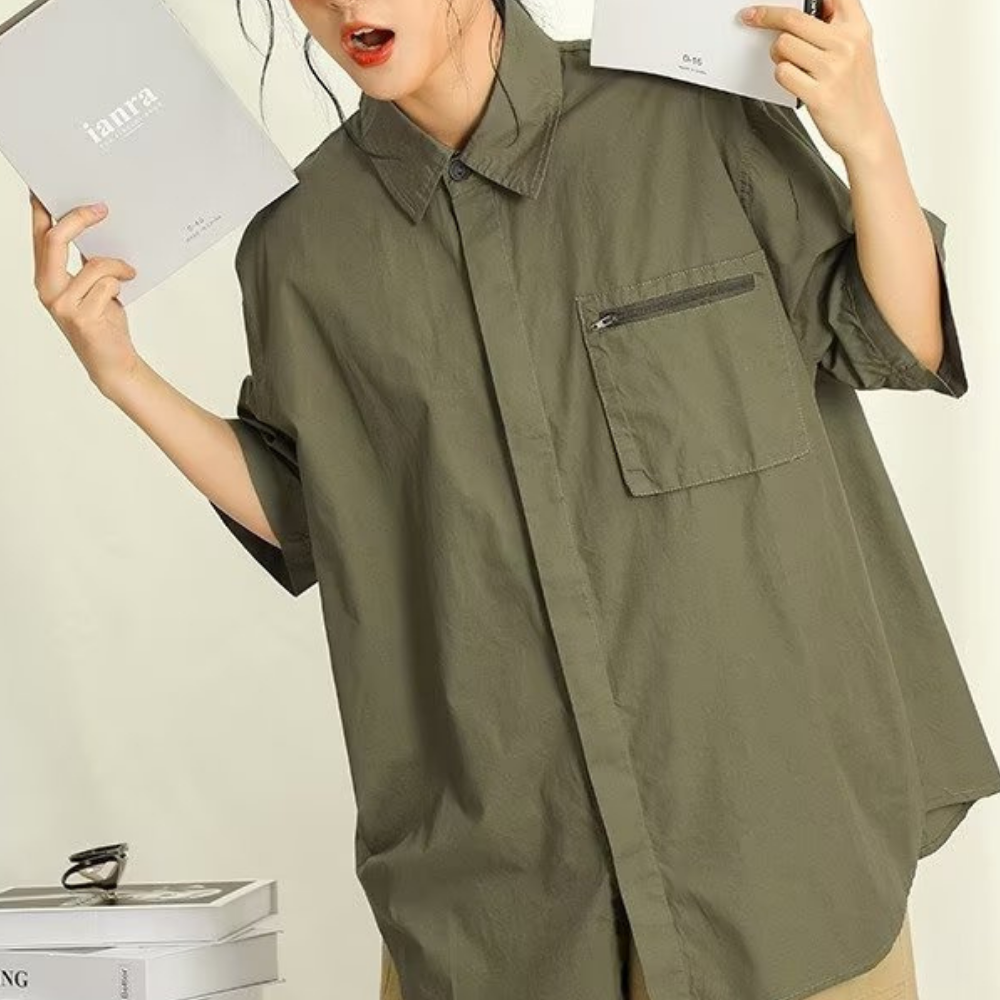 Japanese Solid Color Pocket Shirt