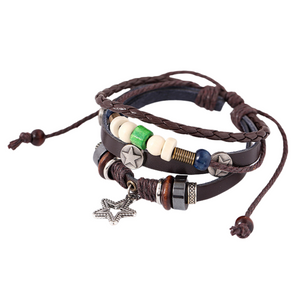 Star Beaded Alloy Leather Bracelet