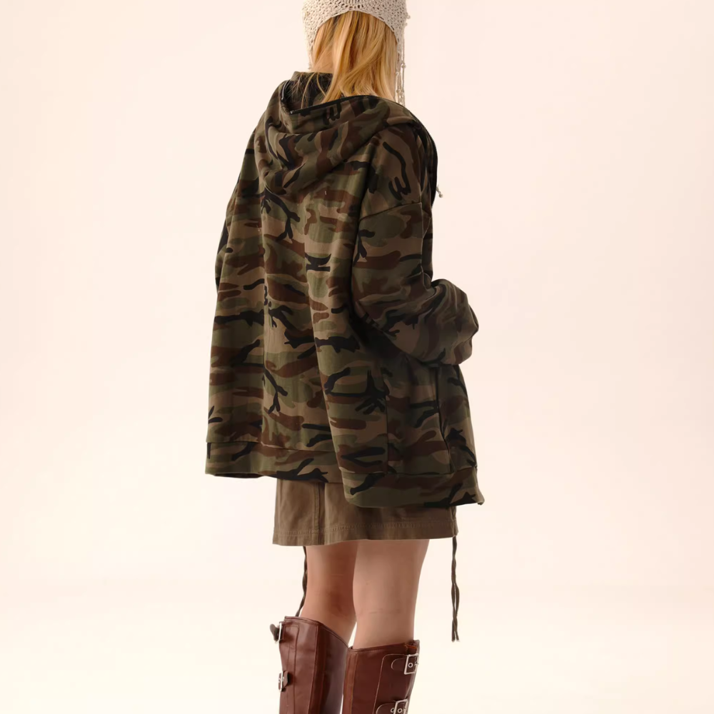 Vintage Camouflage Lettering Hoodie