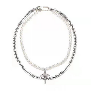 Street Double Angel Pearl Necklace