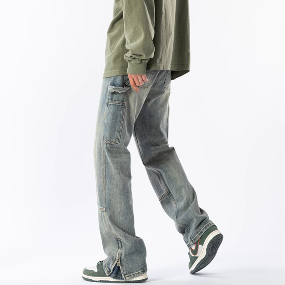 Solid Color Slit Zip Jeans