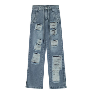 American High Street Summer Thin Section Hole Slit Loose Jeans