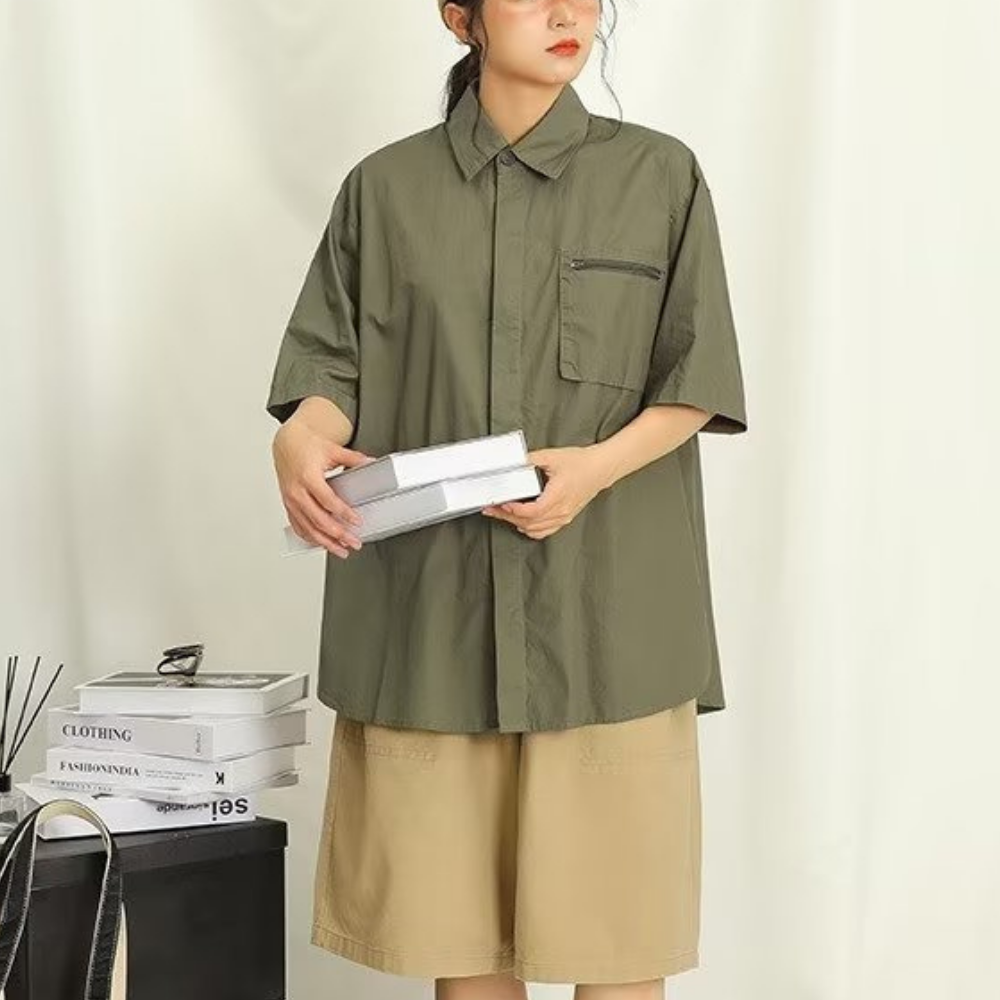 Japanese Solid Color Pocket Shirt