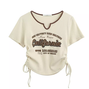 Women's Vintage Letter Drawstring T-shirt