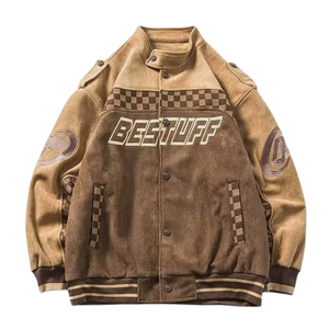 Retro Suede Embroidered Racing Jacket