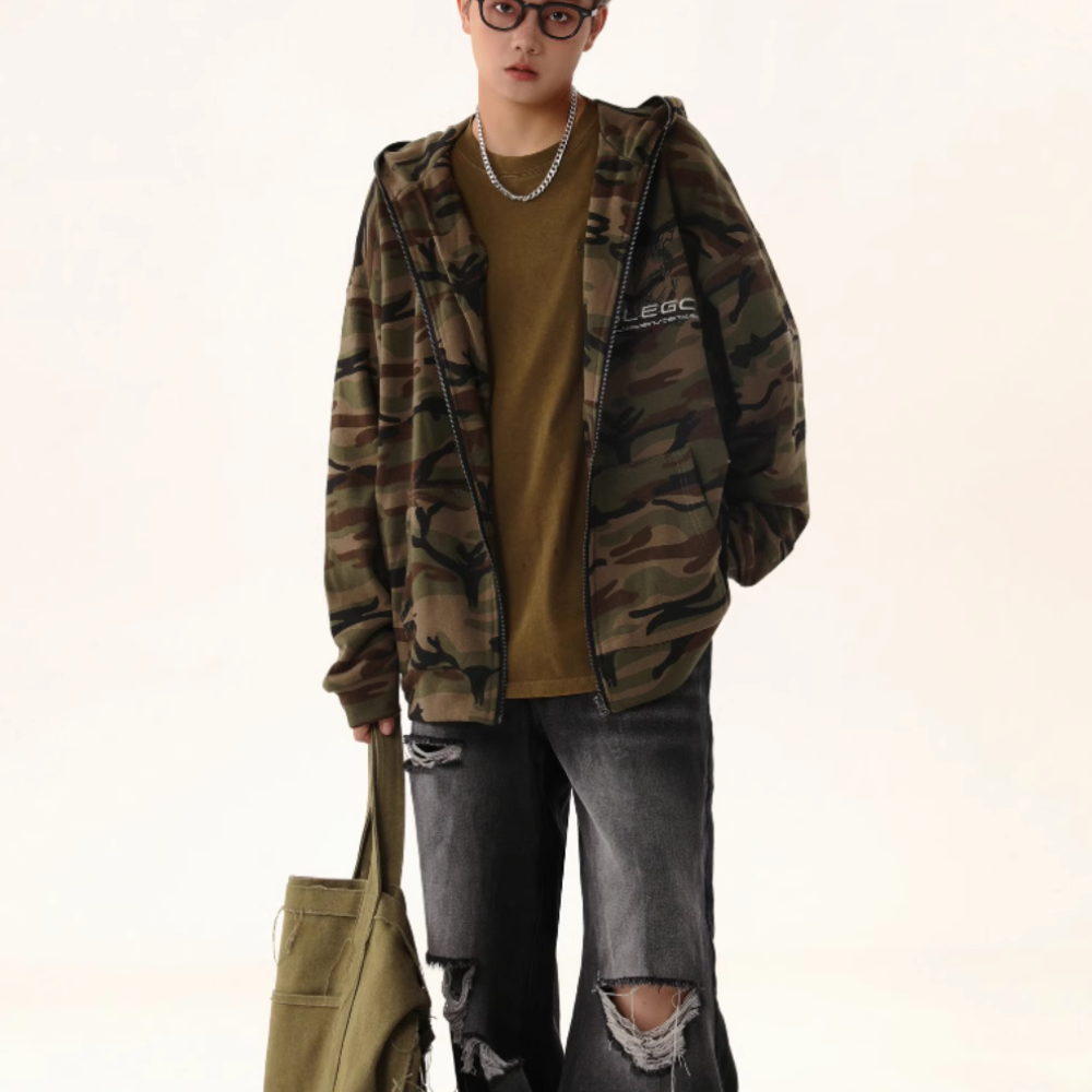 Vintage Camouflage Lettering Hoodie