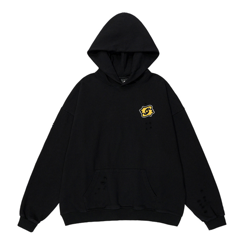 Washed Hole Letters Hoodie