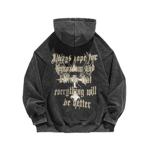 High Street Cross Wings Letter Washed Hoodie