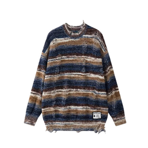 OOC' Retro Gradient Striped Ripped Knitted Sweater