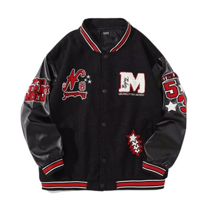 American Pattern Embroidered PU Panel Varsity Jacket