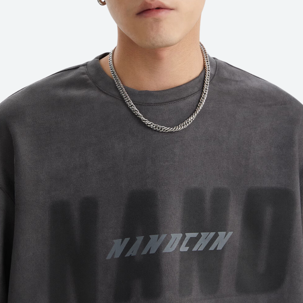 Japanese Suede Letter Print T-shirt