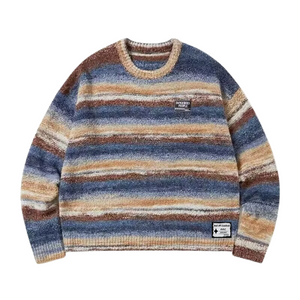 OOC' Retro Colorful Striped Contrast Crew Neck Knitted Sweater