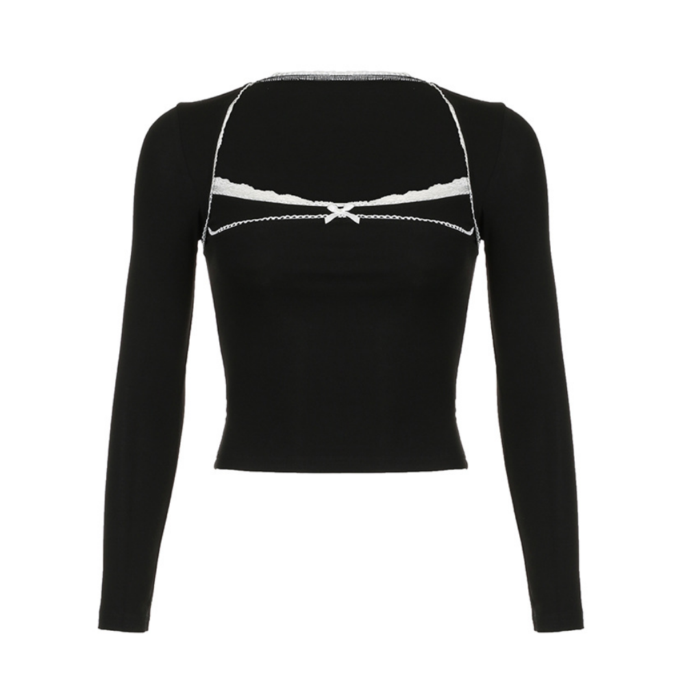 Women's Square Neck Slim Long Sleeve