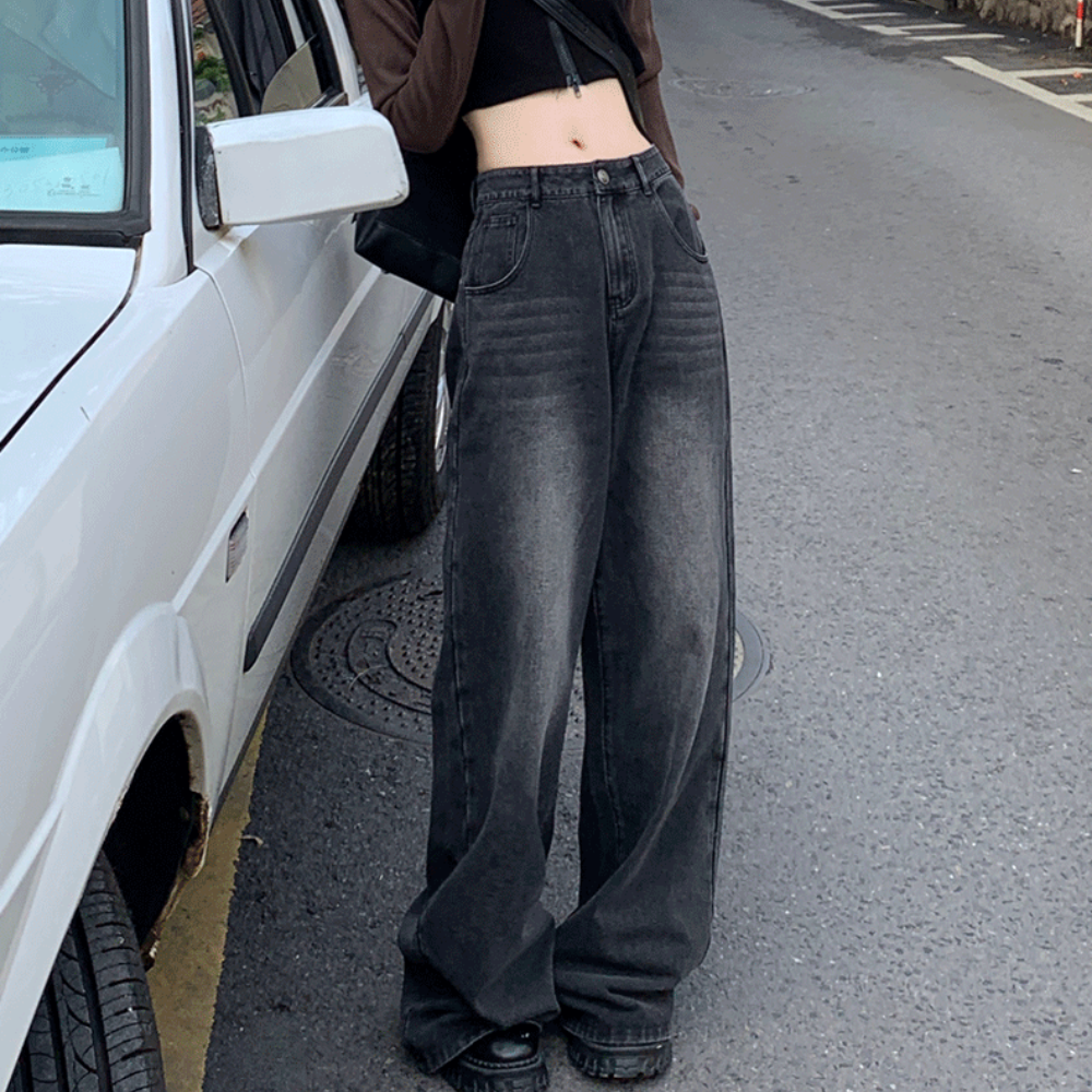 Women‘s Casual Washed Straight Jeans