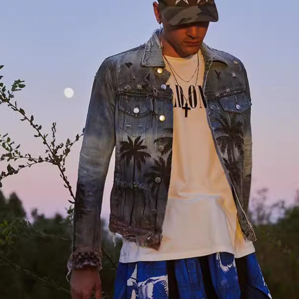 American Coconut Tree Distressed Jacket