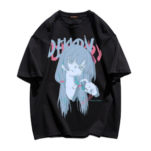 Urban Japanese Cartoon Girl Print T-shirt