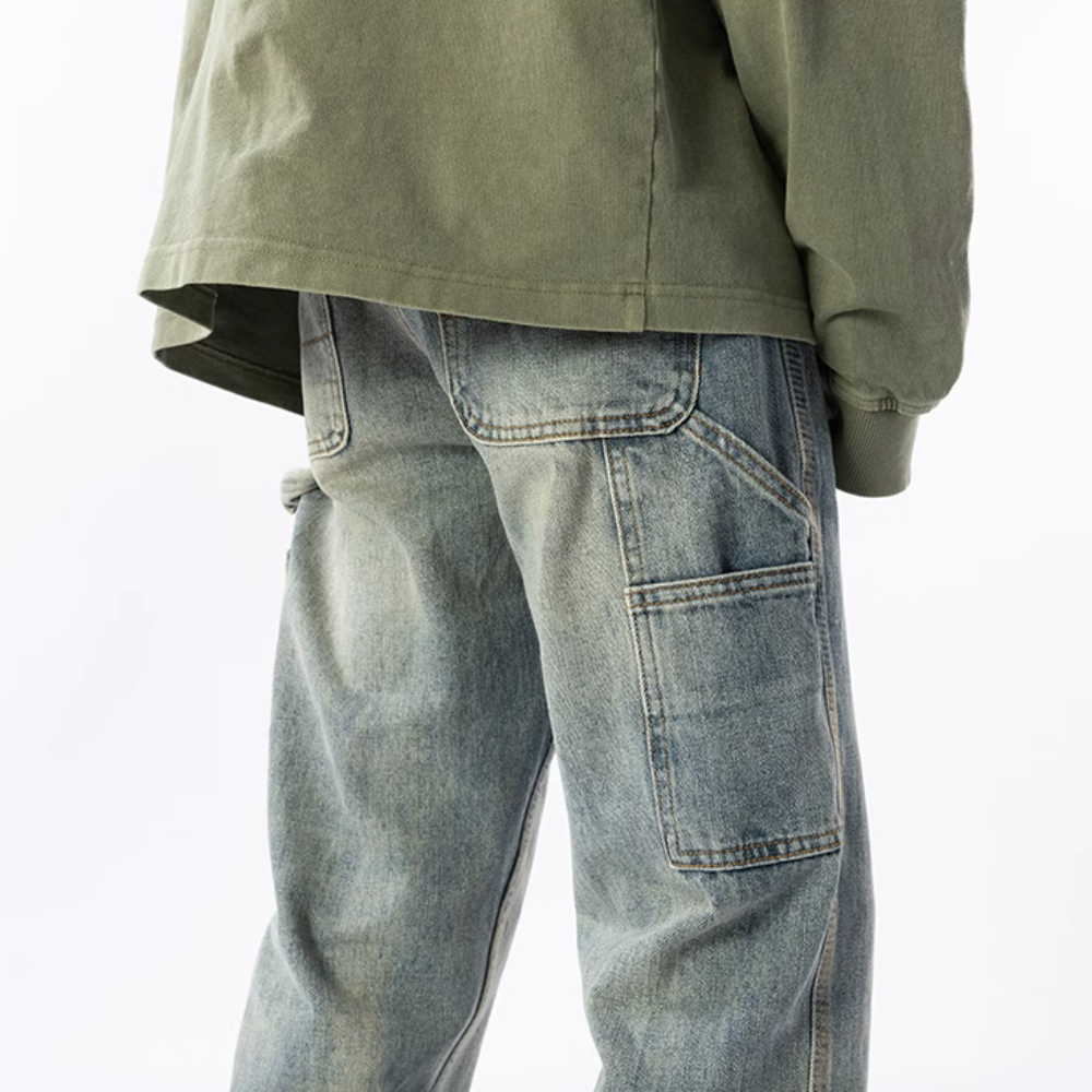 Solid Color Slit Zip Jeans