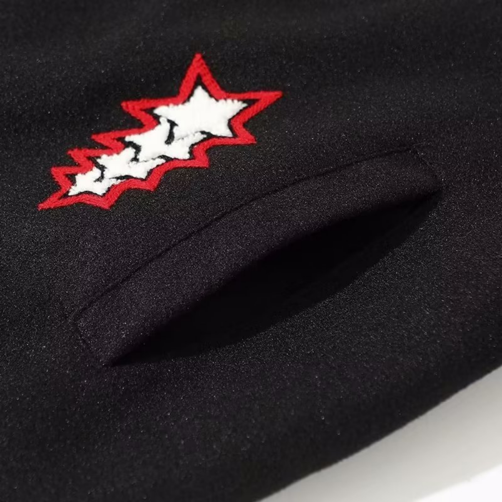 American Pattern Embroidered PU Panel Varsity Jacket